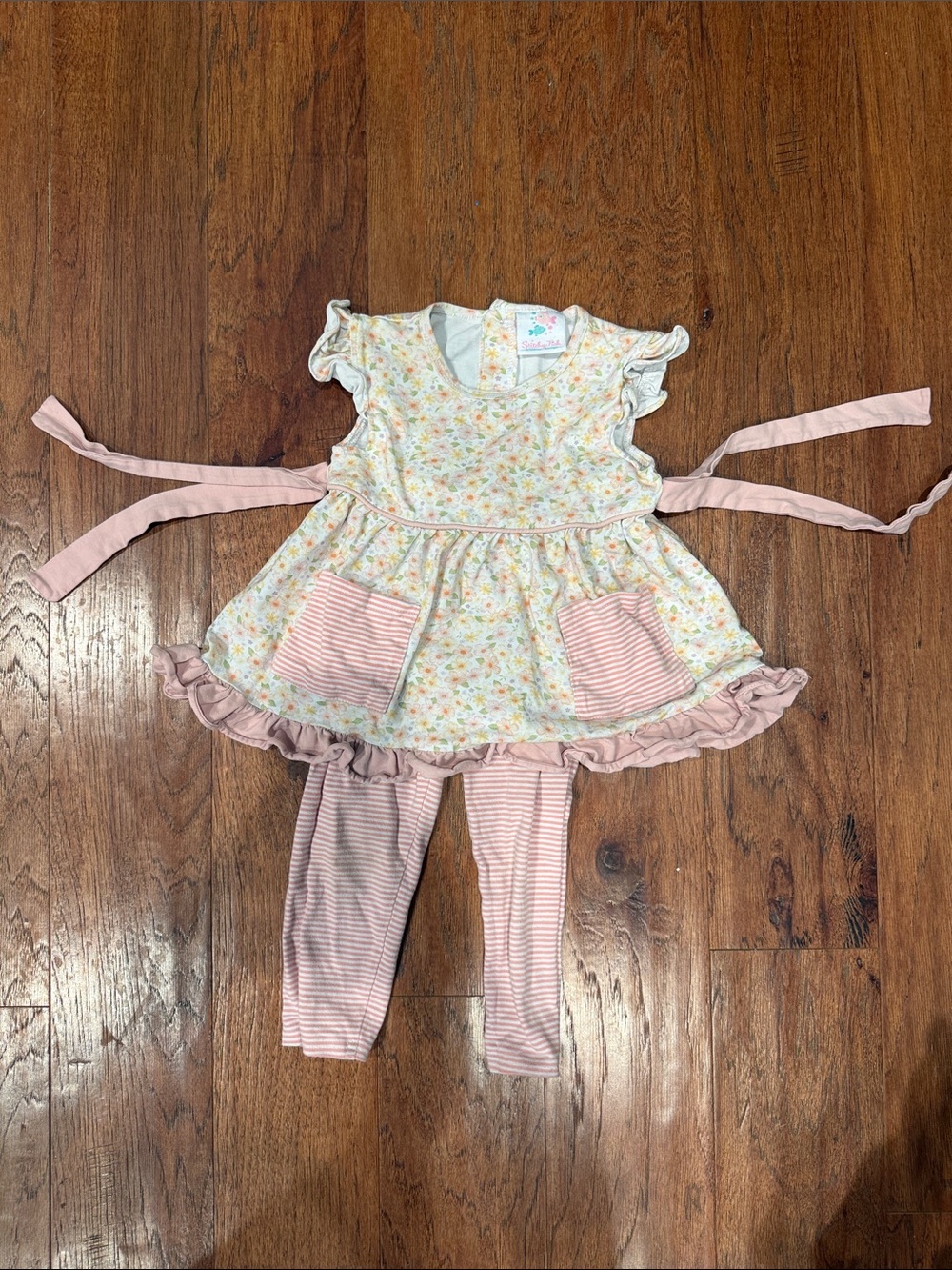 Stitchy Fish Floral Baby Dress with Pink & Teal Fish Tag